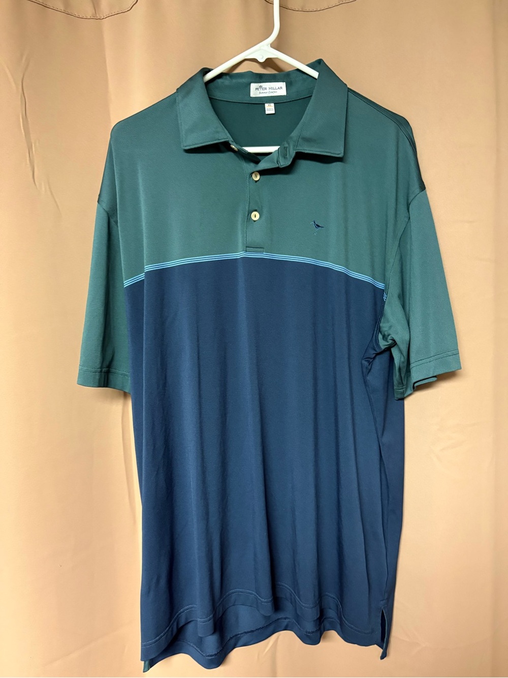 Peter Millar Summer Comfort Polo Shirt Green Blue Performance Golfer Men XL Bird